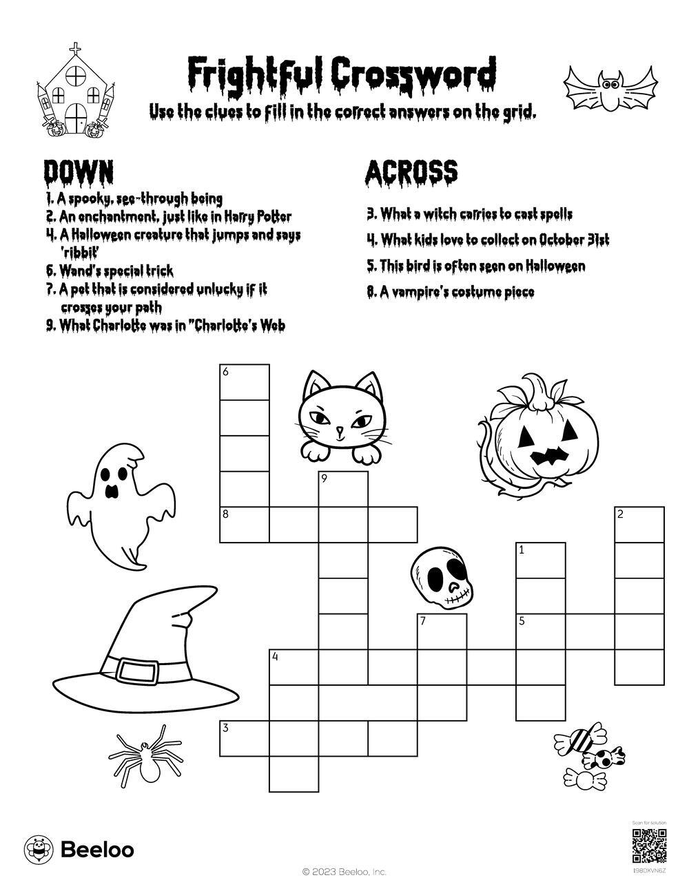 Halloween themed Crossword Puzzles Beeloo Printable Crafts And Activities For Kids