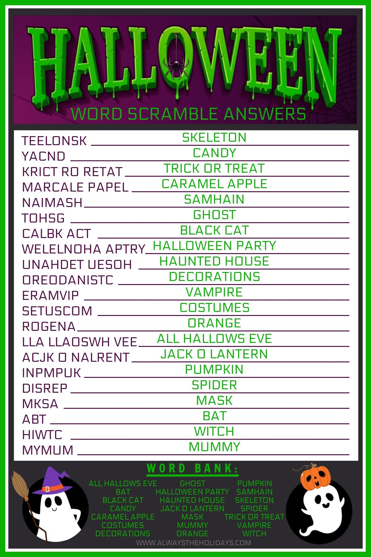 Halloween Word Scramble Printable Free Halloween Printable