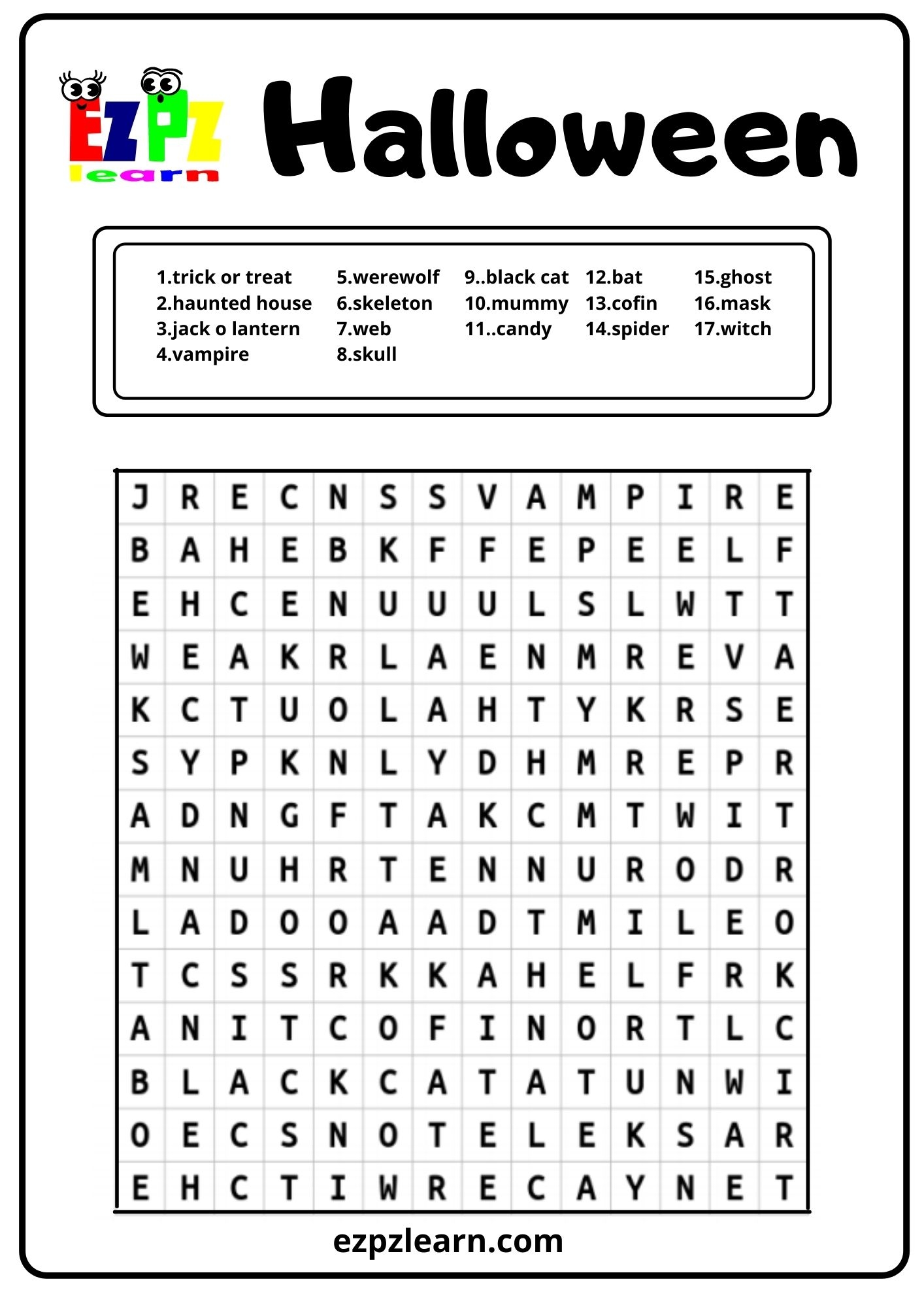 Free Printable Halloween Crossword Puzzles for Grade 1