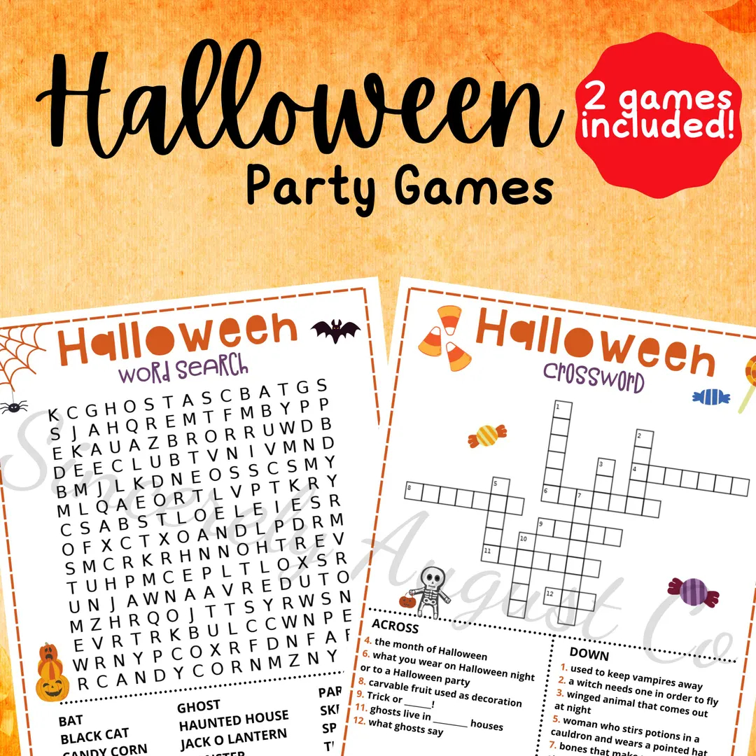 Halloween WORD SEARCH Halloween CROSSWORD printable Halloween Activities Halloween Party Games For Kids Adults Classroom Families Etsy