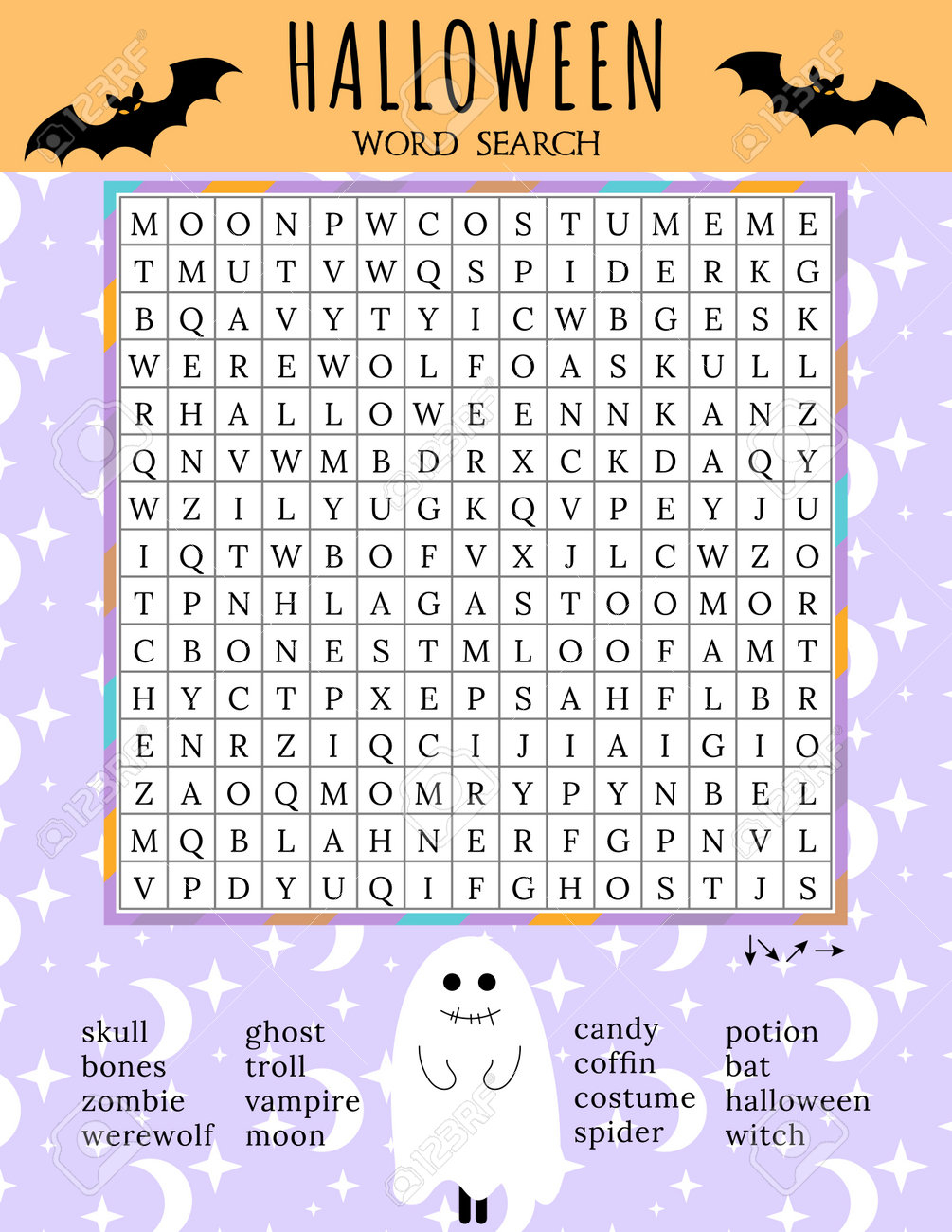 Printable Halloween Cards Black and White Crossword Puzzle