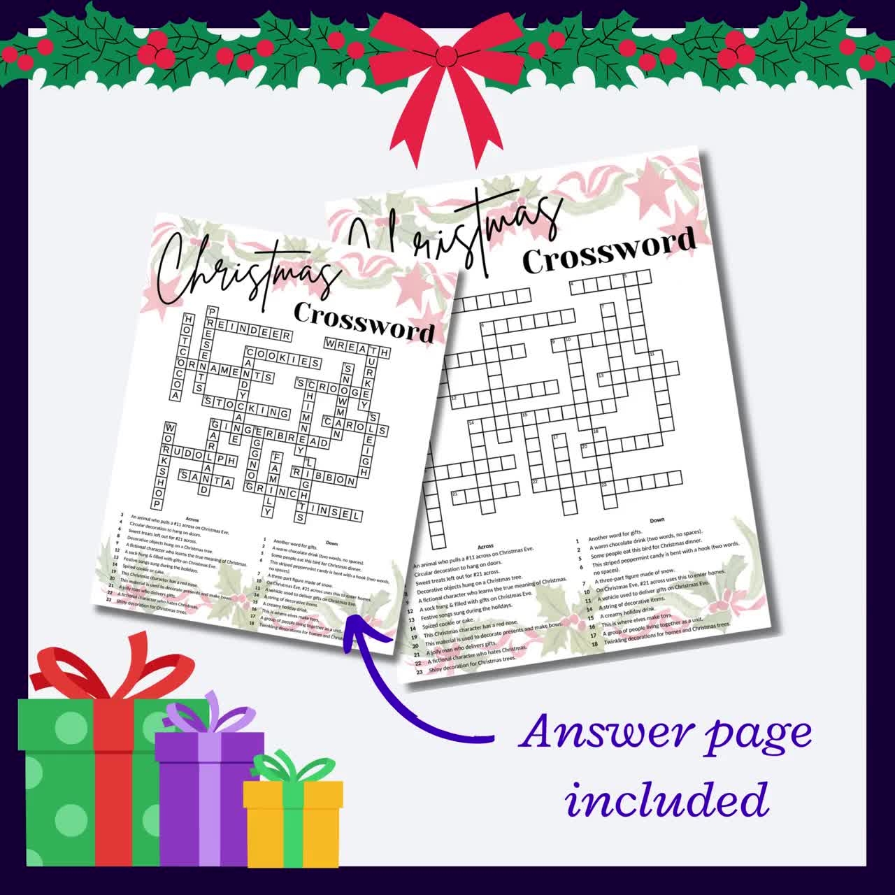 hard christmas crossword puzzle for christmas parties great non religious cross word puzzle for adults teens etsy israel