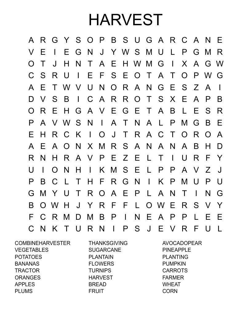 Free Printable Crossword Puzzles On Harvest UK