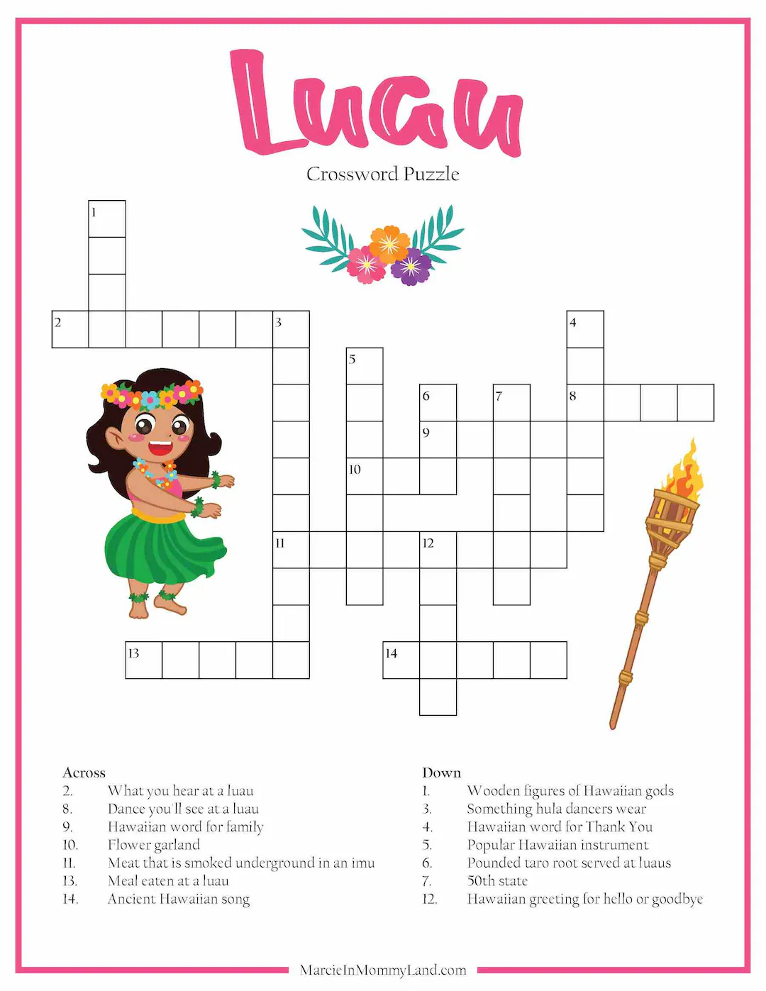 hawaii crossword printables for kids etsy