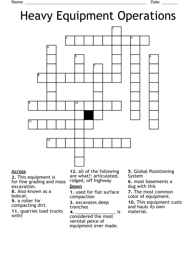 Heavy Equipment Operations Crossword WordMint Heavy Equipment Operations Crossword WordMint