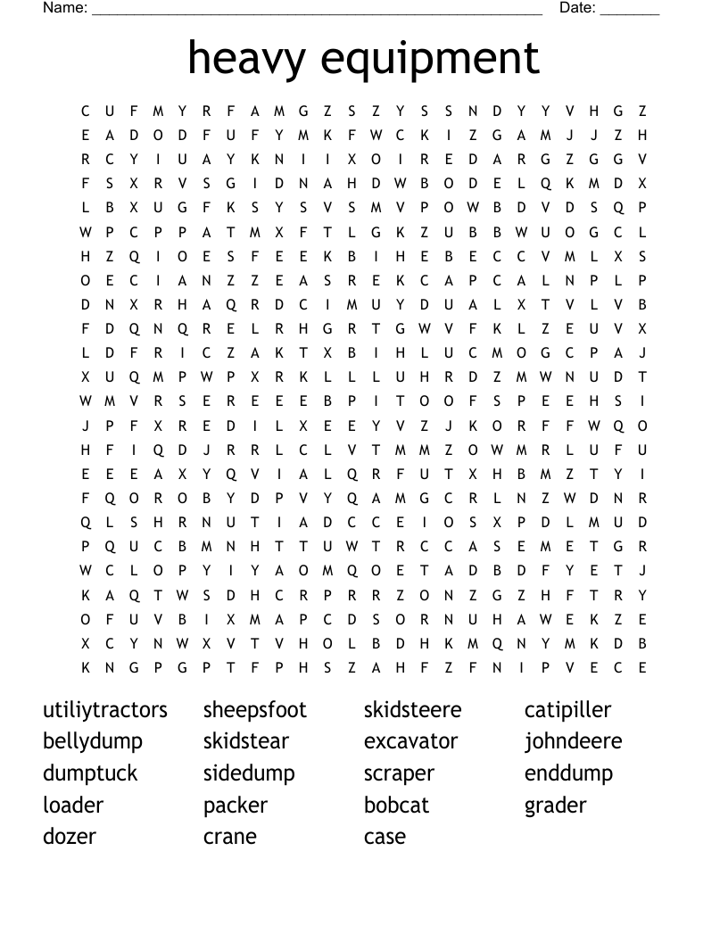Heavy Equipment Word Search WordMint Heavy Equipment Word Search WordMint