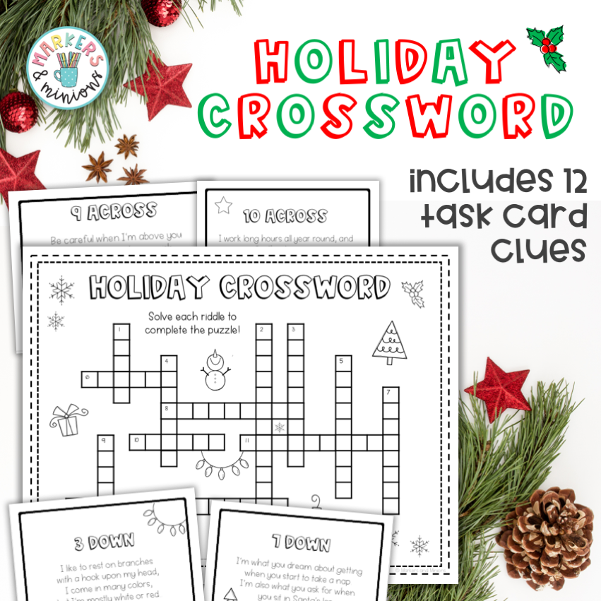 holiday crossword puzzle and task cards markers minions