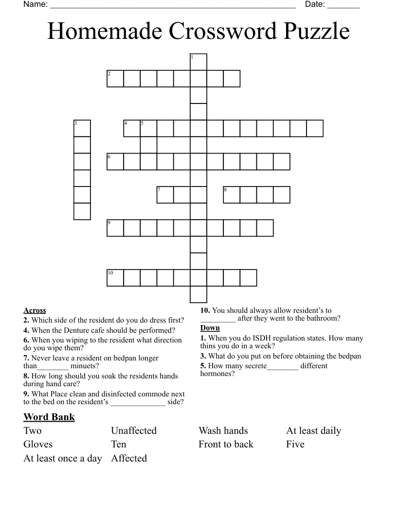 Homemade Crossword Puzzle WordMint