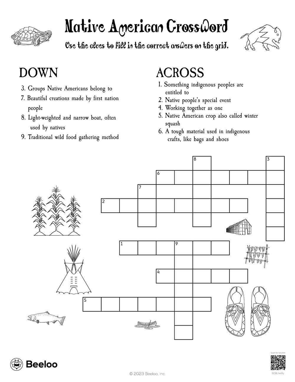 indigenous people s day themed crossword puzzles beeloo printable crafts and activities for kids