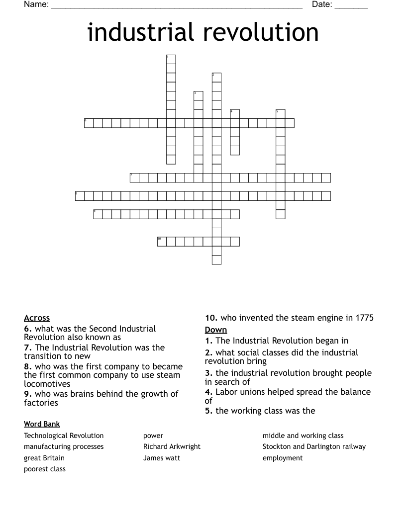 Industrial Revolution Crossword WordMint