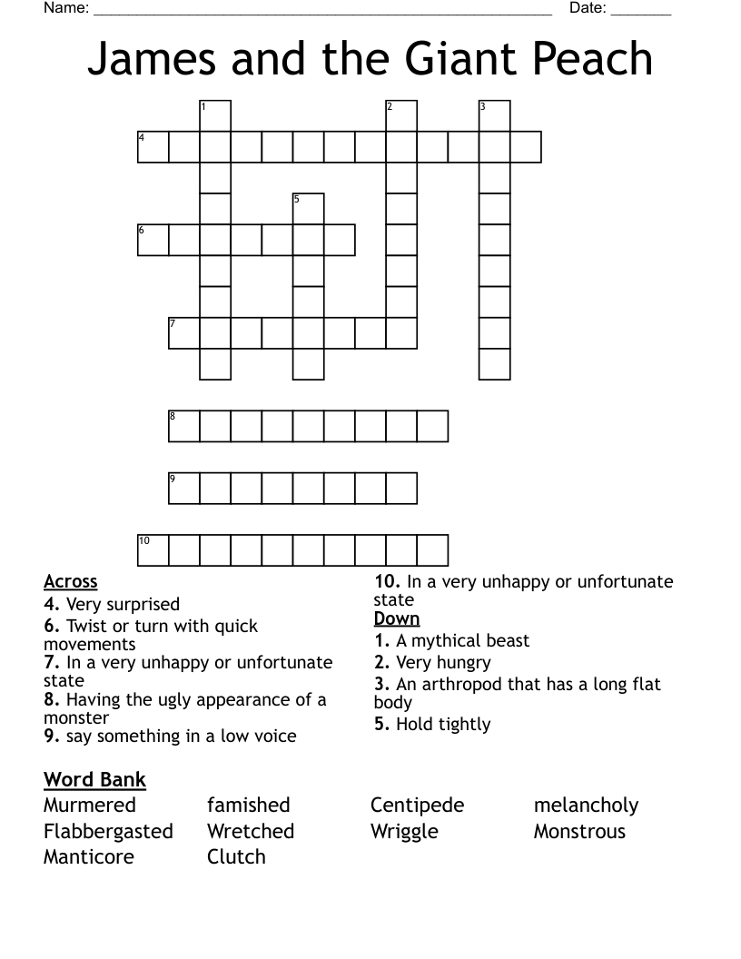 James And The Giant Peach Crossword WordMint