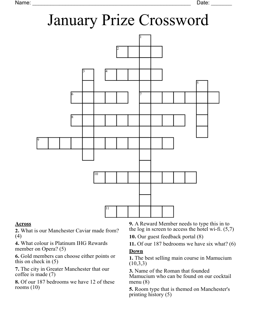 January Prize Crossword WordMint