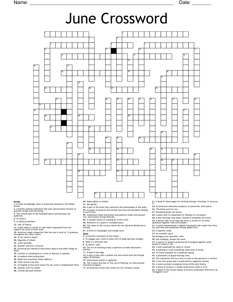 June Crossword WordMint