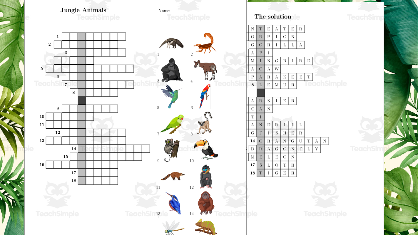 Jungle Animals Crossword Puzzle By Teach Simple