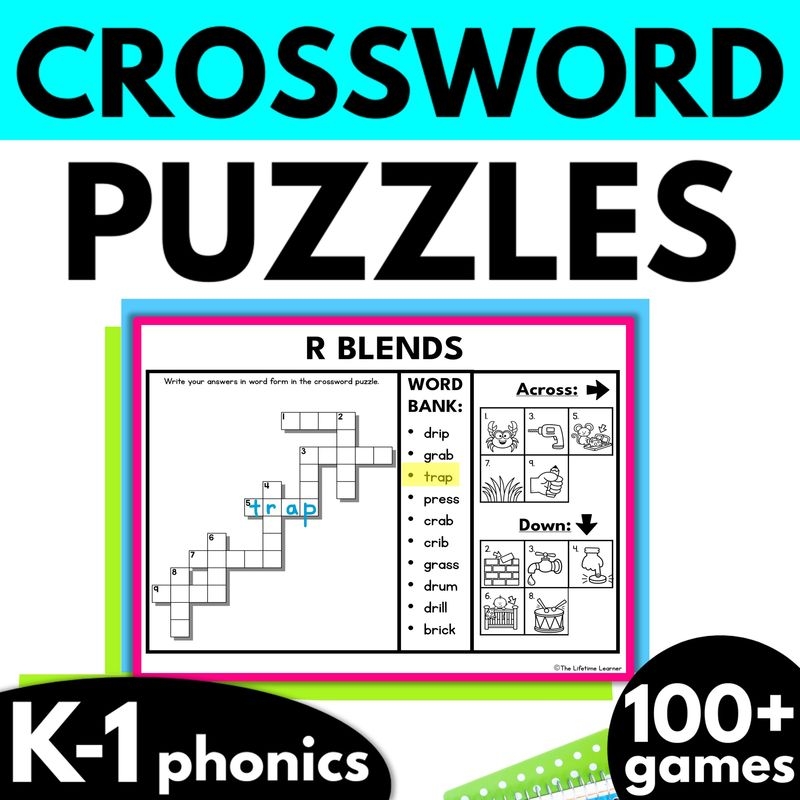 Kindergarten 1st 2nd Grade Phonics Crossword Puzzles The Lifetime Learner