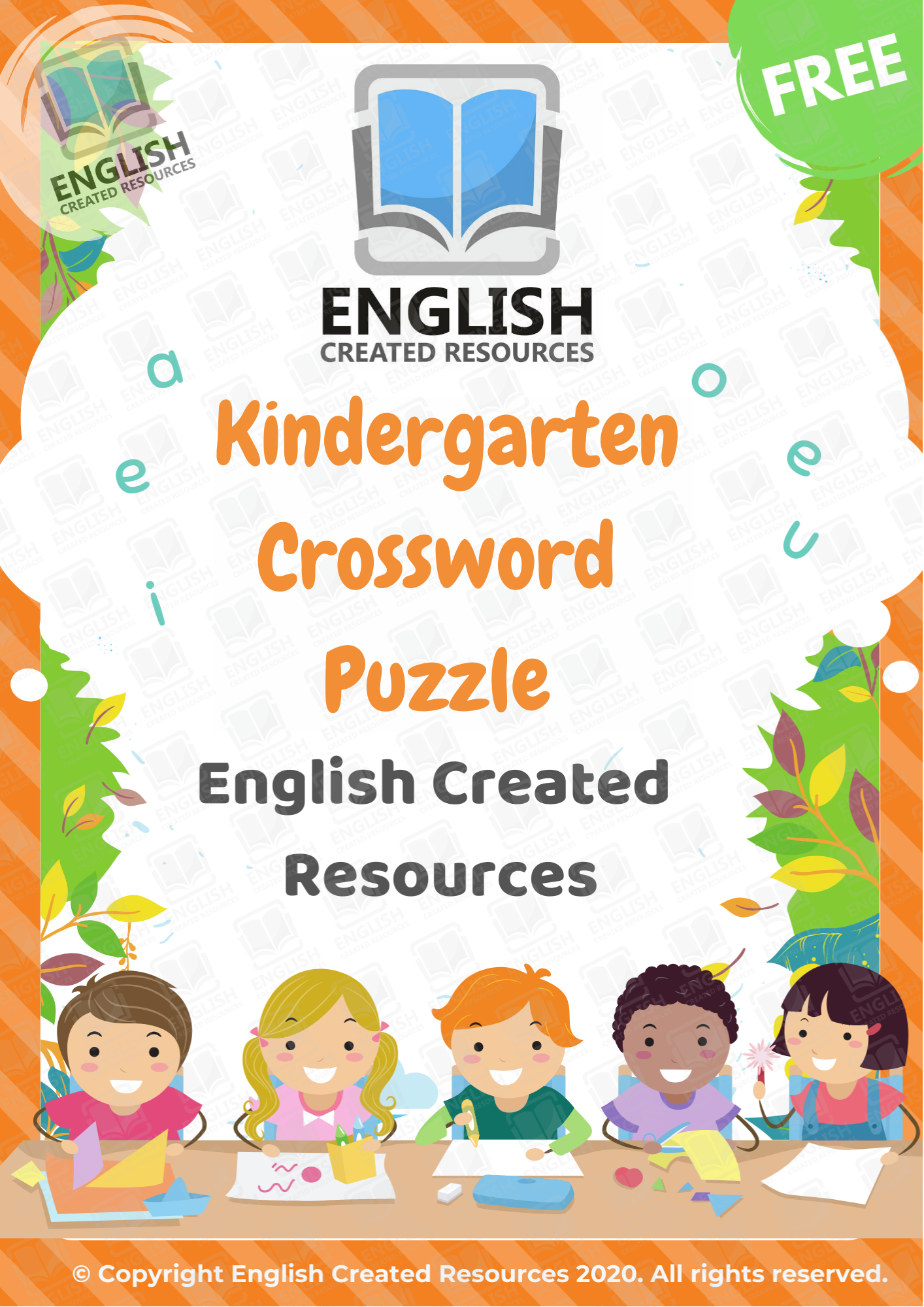 Kindergarten Crossword Puzzle English Created Resources