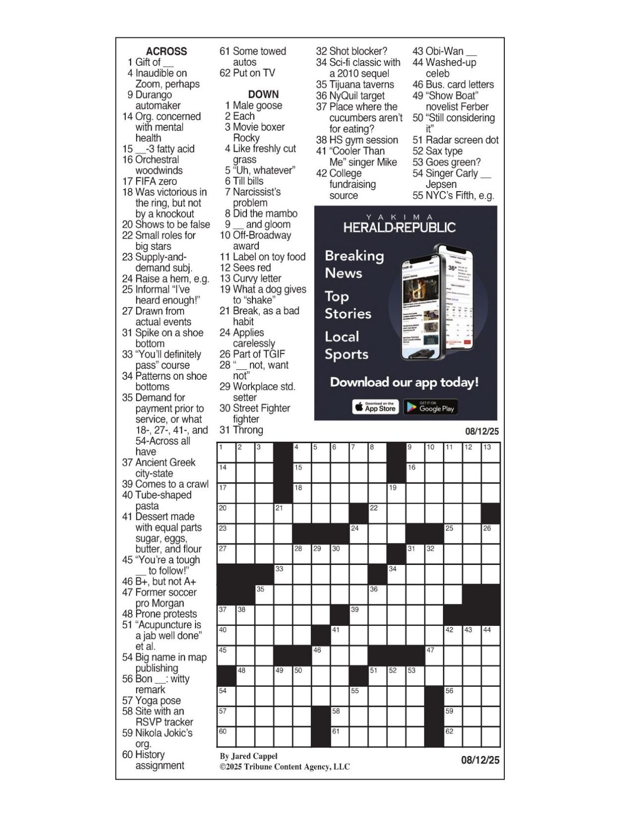 LA Times Crossword Aug 12 2025 Crosswords Yakimaherald
