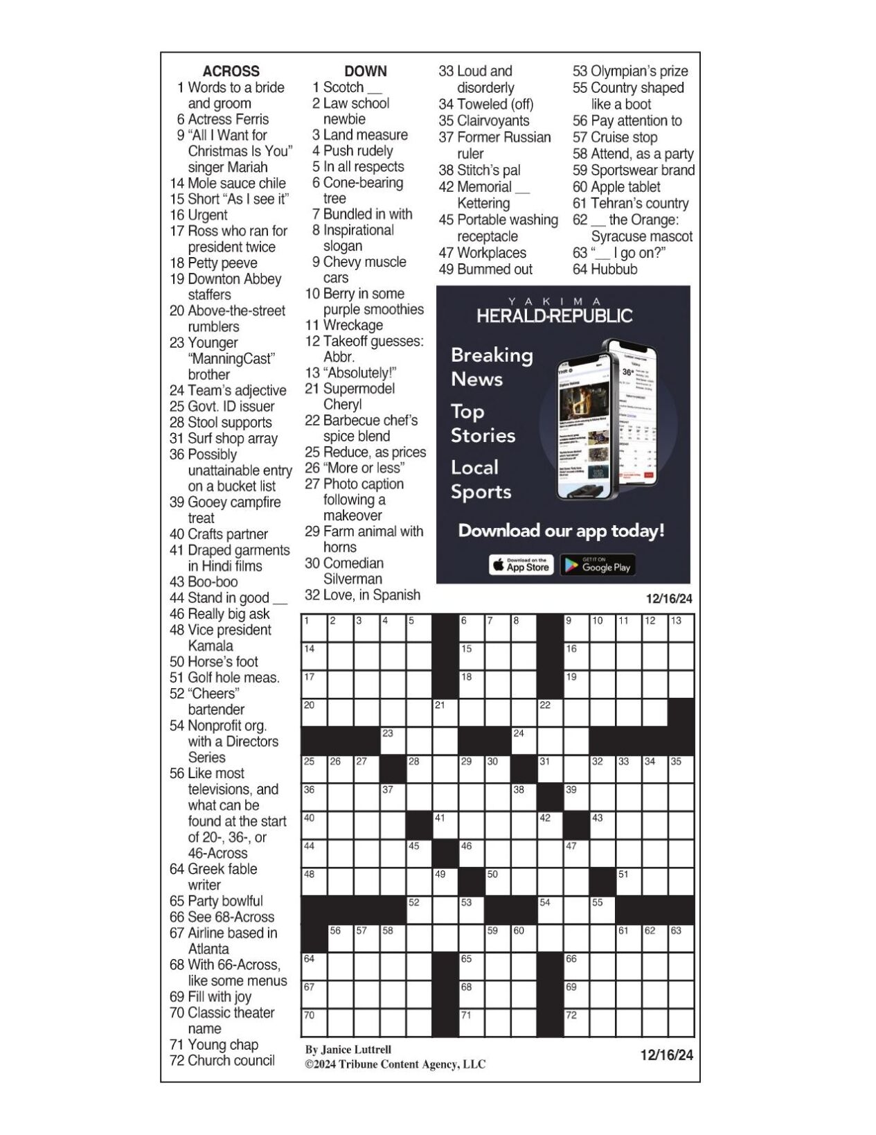 Printable Daily LA Times Crosswords Printable Daily LA Times Crosswords
