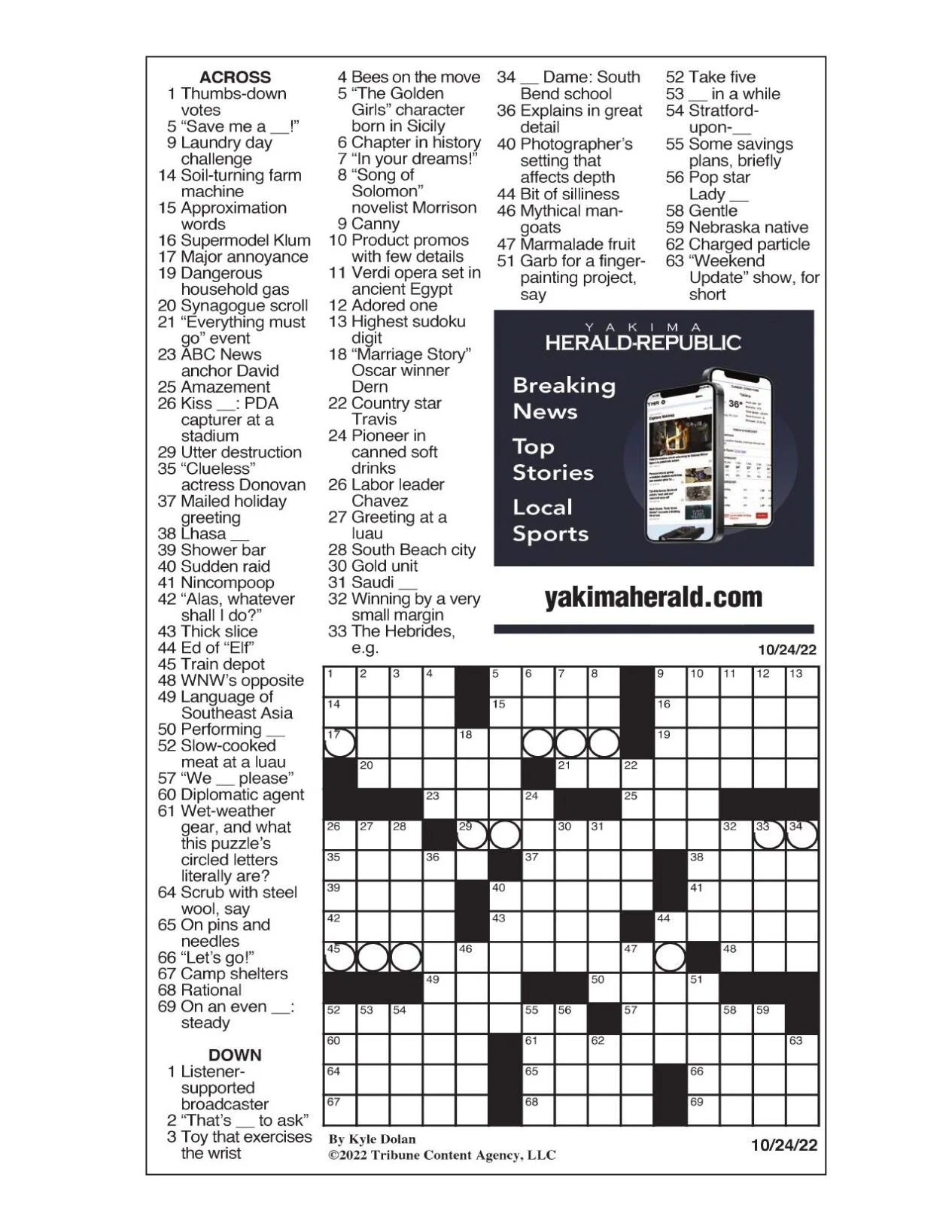 Printable Sunday Newspaper Crosswords