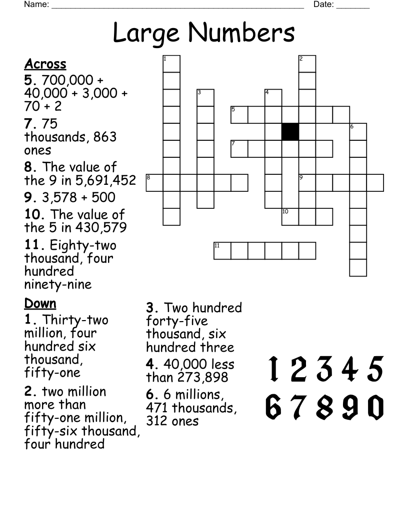 Free Printable Number Crossword Puzzles