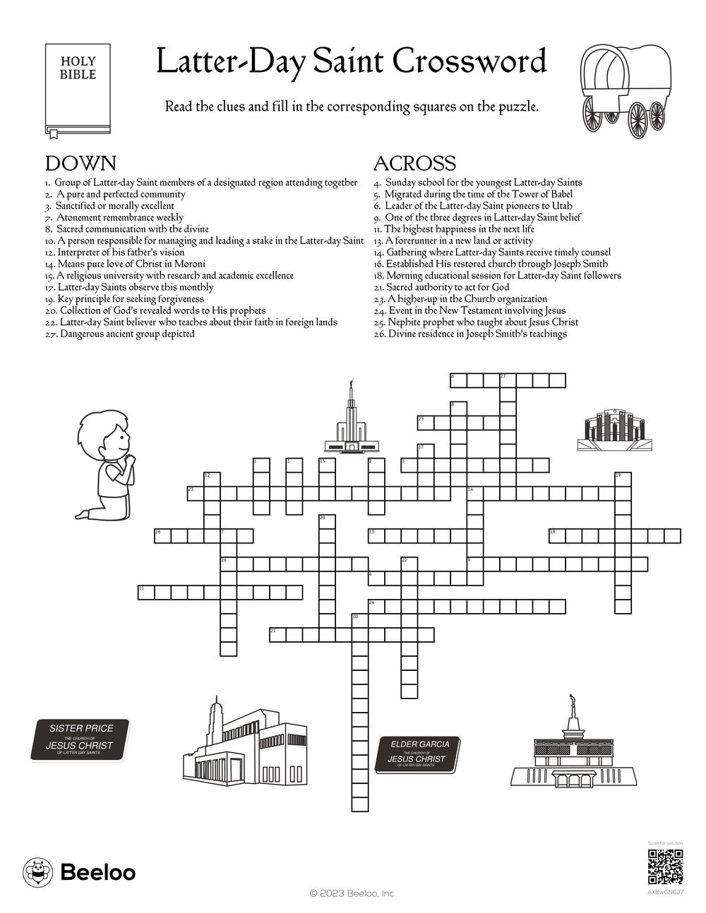 Latter Day Saint Crossword Beeloo Printable Crafts And Activities For Kids