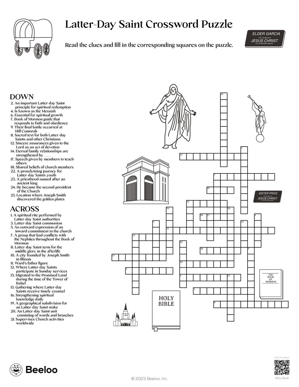 Latter Day Saint Crossword Puzzle Beeloo Printable Crafts And Activities For Kids