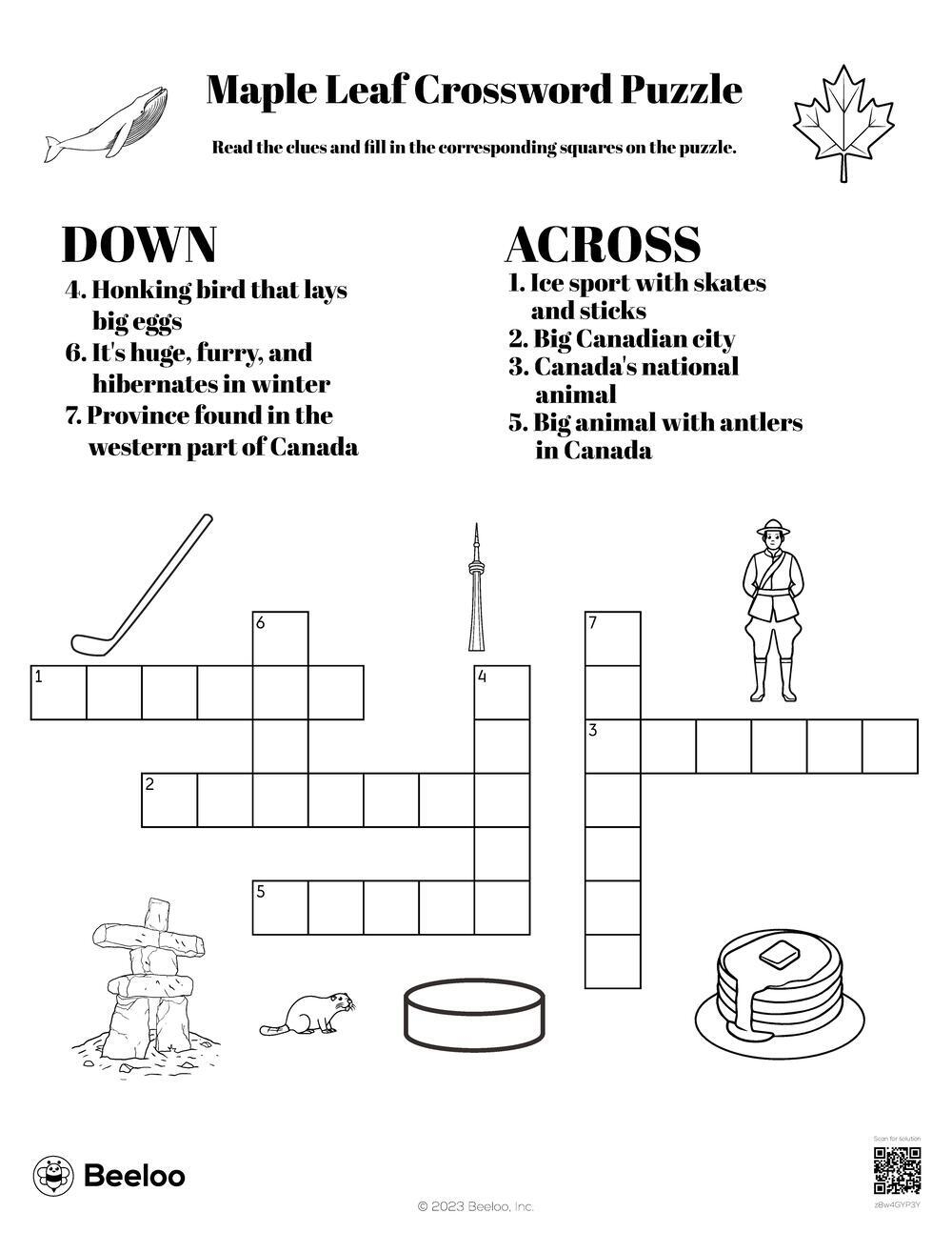 Maple Leaf Crossword Puzzle Beeloo Printable Crafts And Activities For Kids