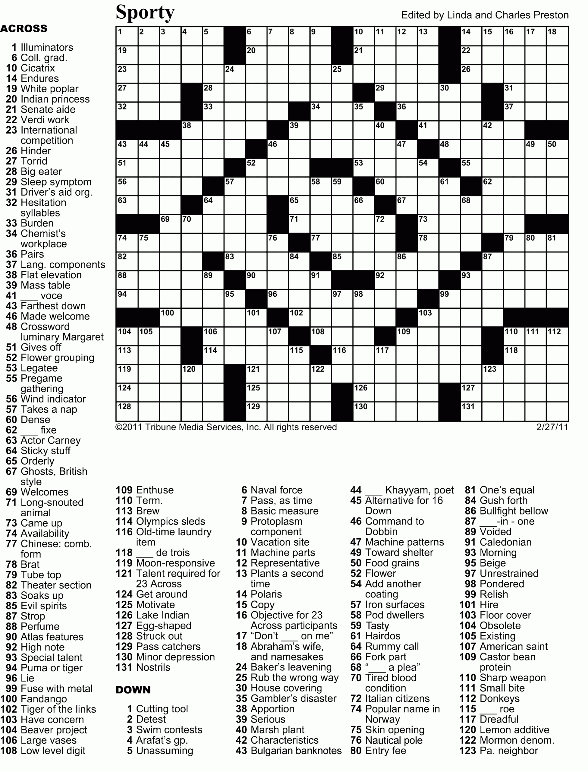 March 2 Crossword Puzzle