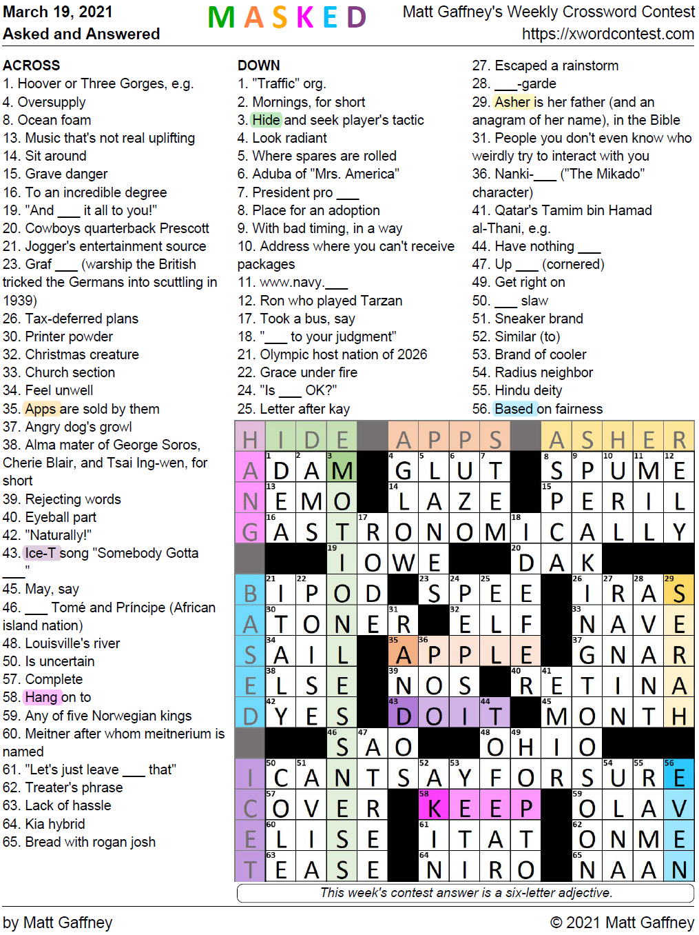 March 2021 Matt Gaffney s Weekly Crossword Contest
