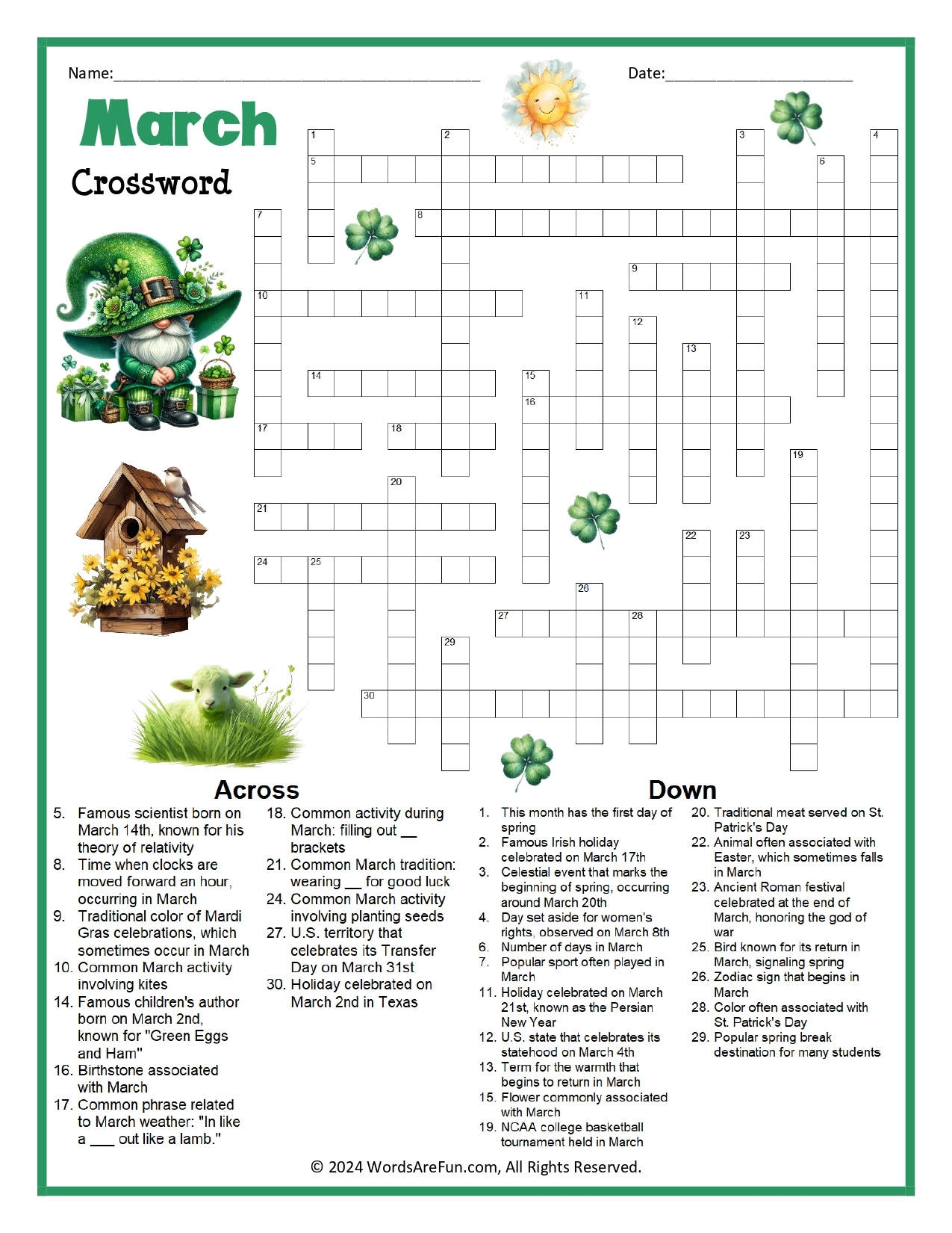 march crossword puzzle