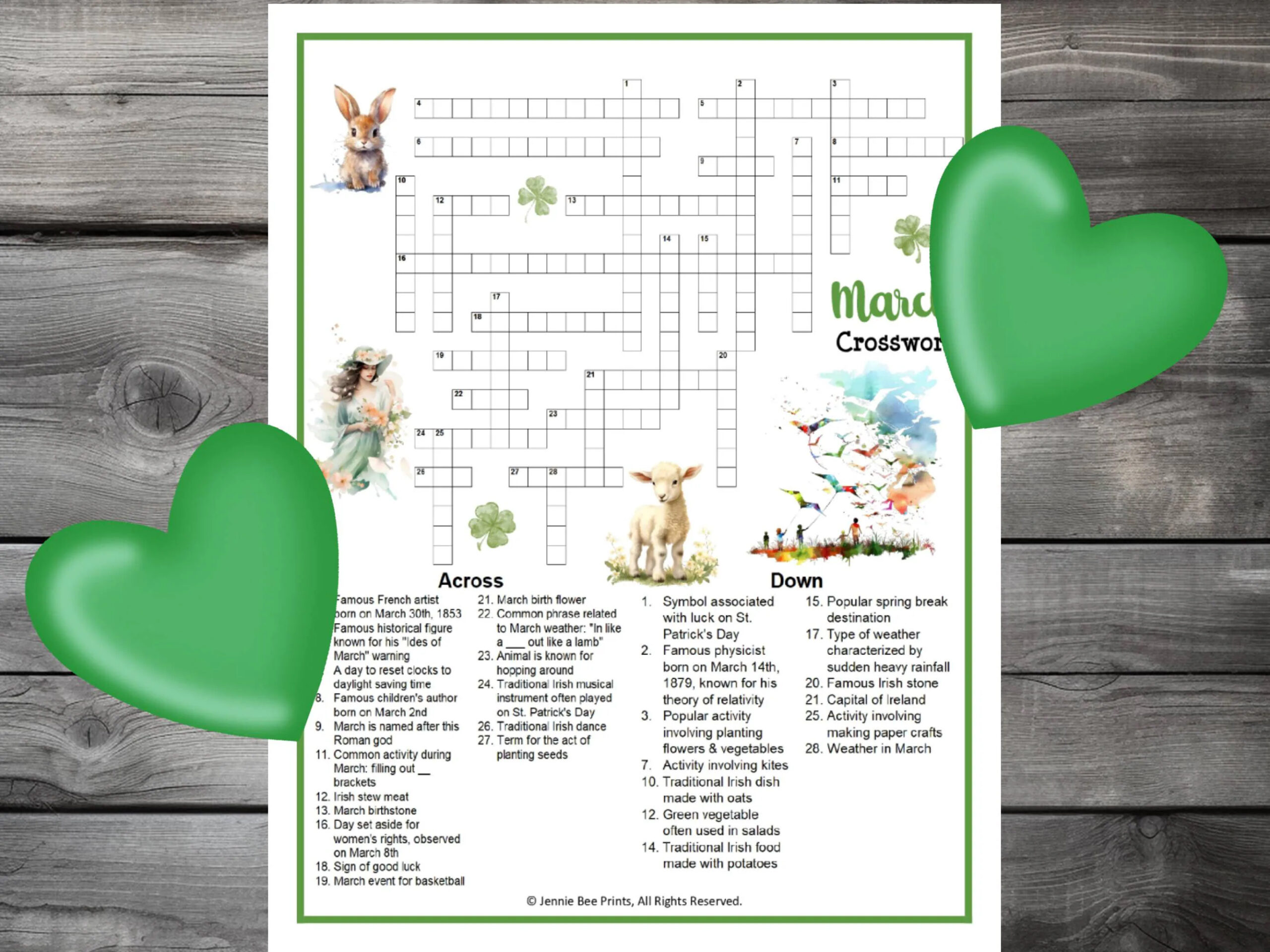 March Crossword Puzzle Family Friendly Fun Printable Puzzles For Adults Seniors Teens U0026 Kids Spring Break Group Printable Crossword Etsy