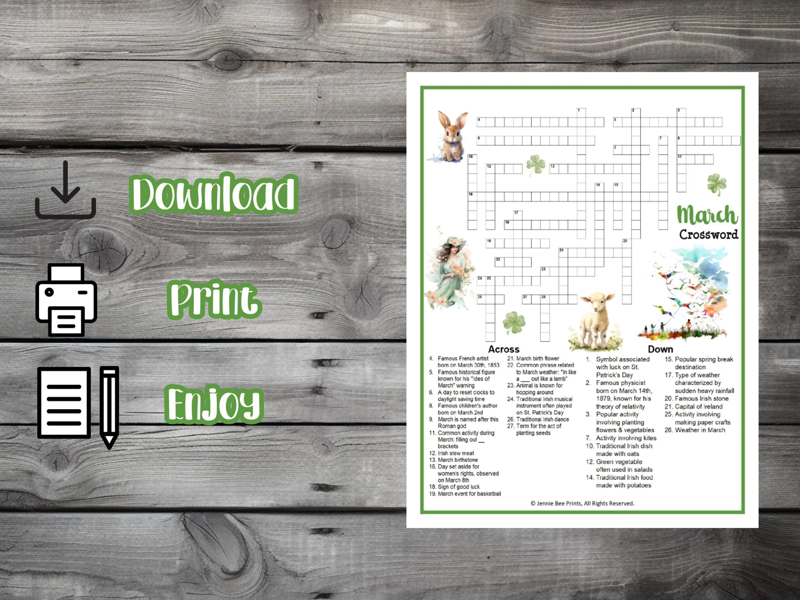 March Crossword Puzzle Family Friendly Fun Printable Puzzles For 