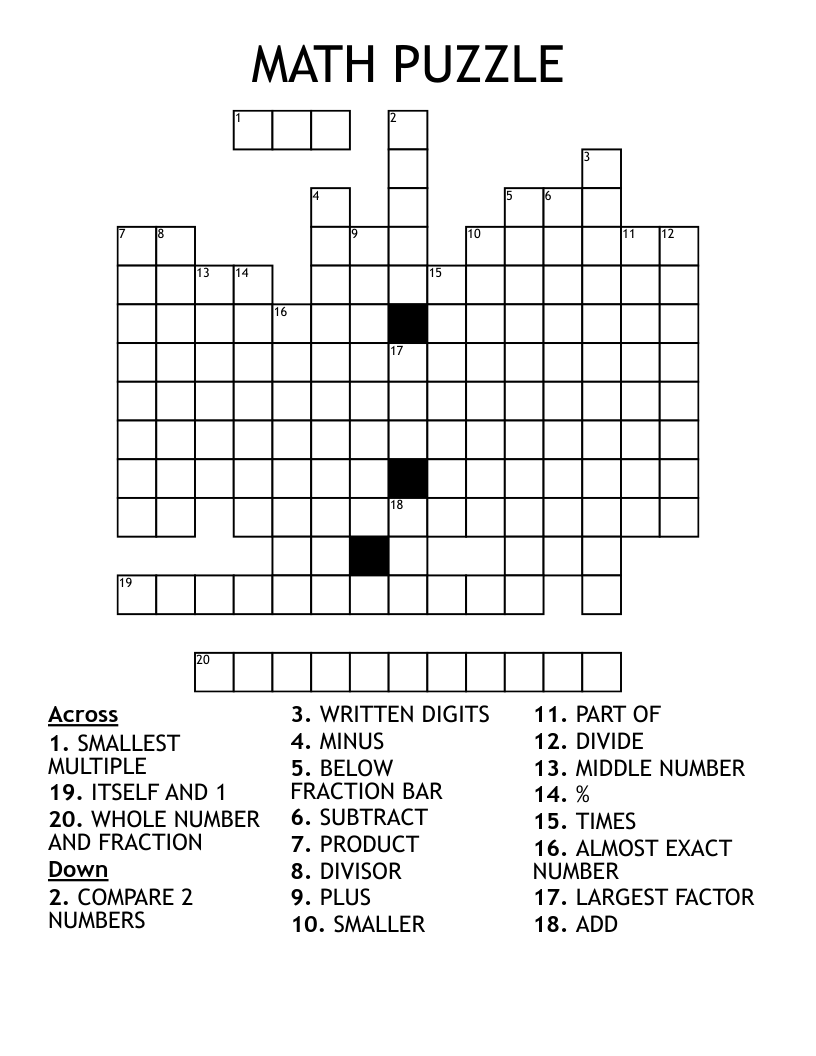 Fill in Number Crossword Puzzles Printable