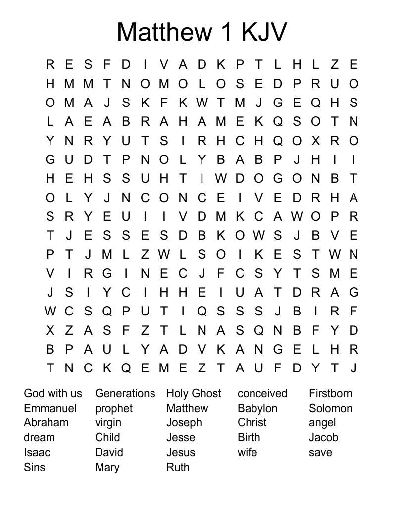 Matthew 1 KJV Word Search WordMint Matthew 1 KJV Word Search WordMint