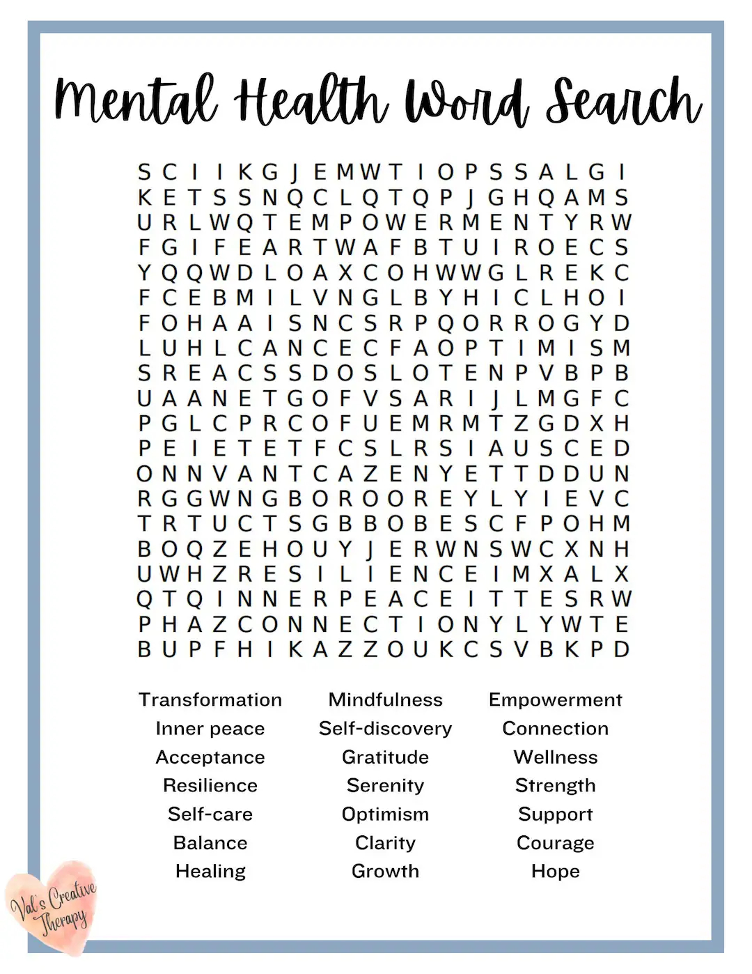 Mental Health Crossword Calming Crossword Puzzle Feel Good Puzzle Etsy