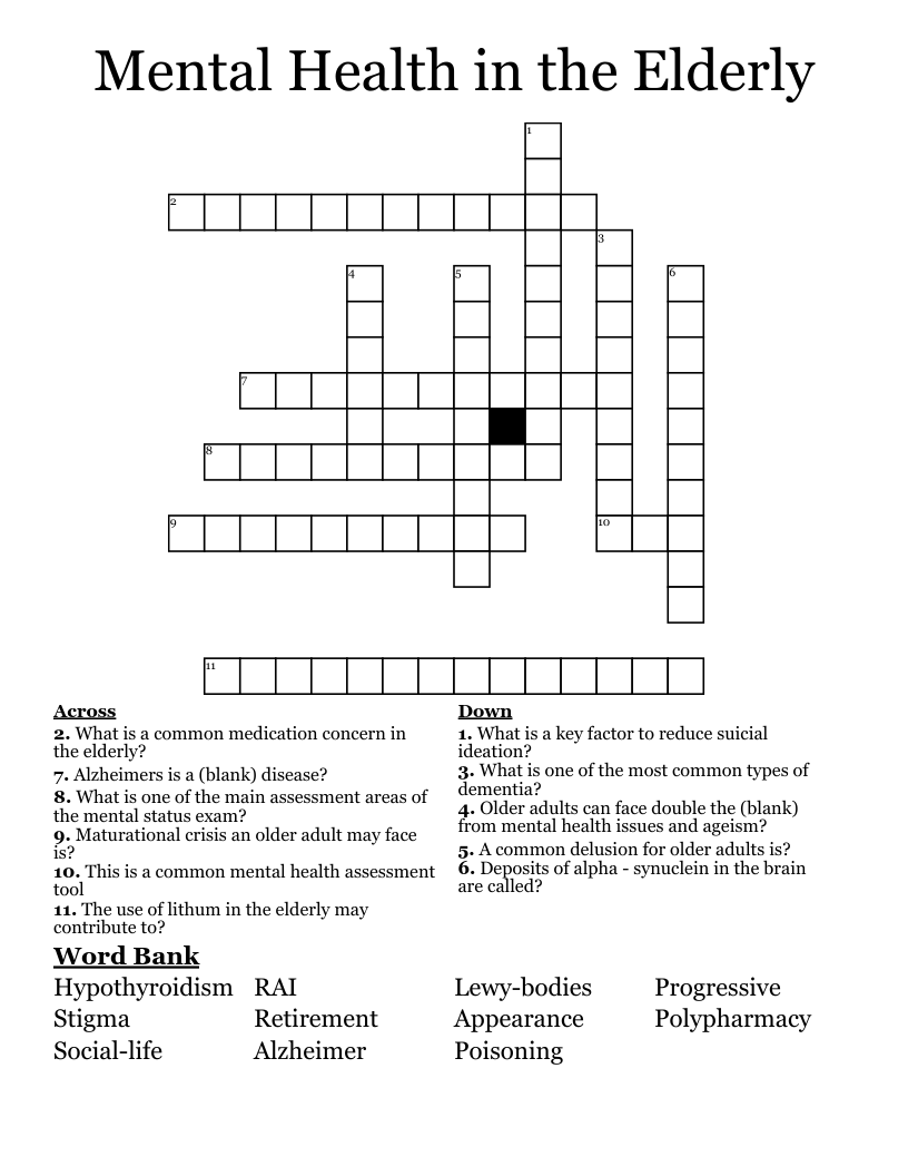 Mental Health In The Elderly Crossword WordMint