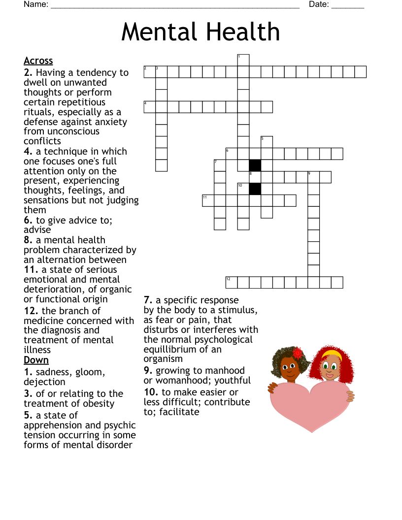 Mental Health Crossword Puzzle Printable Mental Health Crossword Puzzle Printable