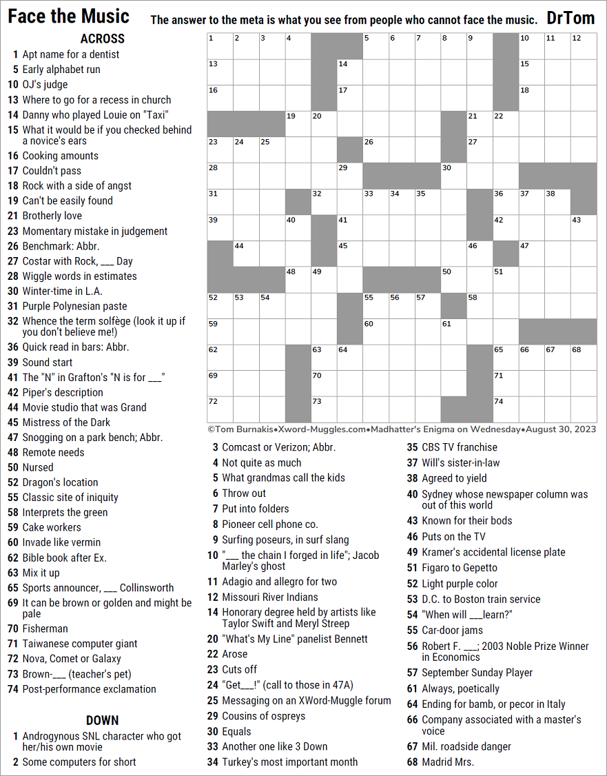 Music Crossword Free Printable