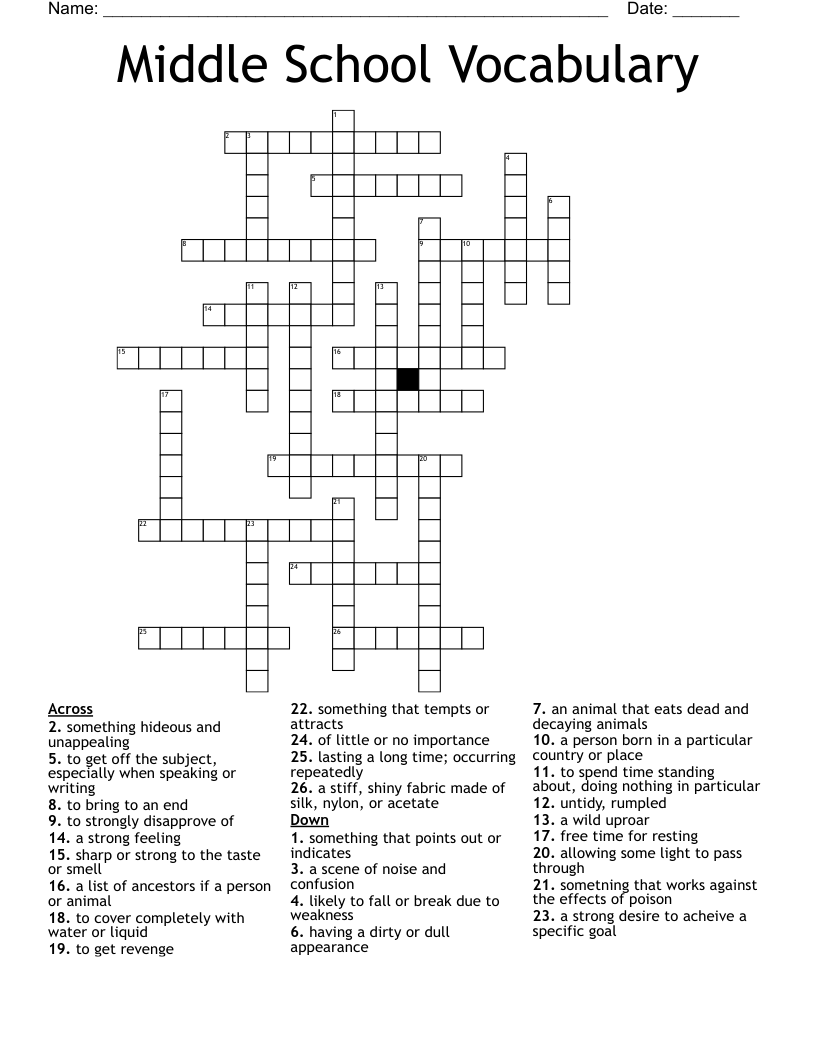 middle school vocabulary crossword wordmint