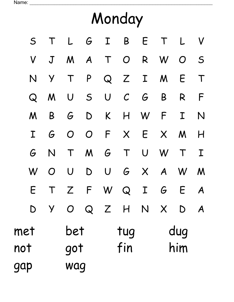 Monday Word Search WordMint