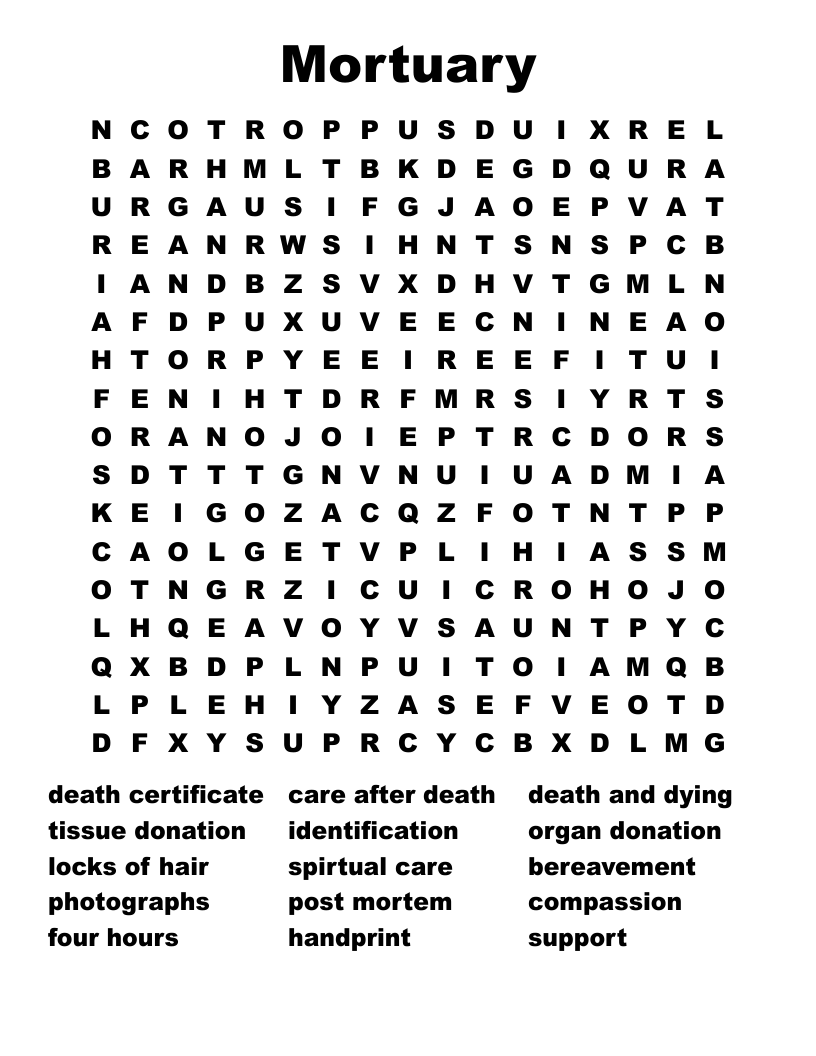 Mortuary Word Search WordMint