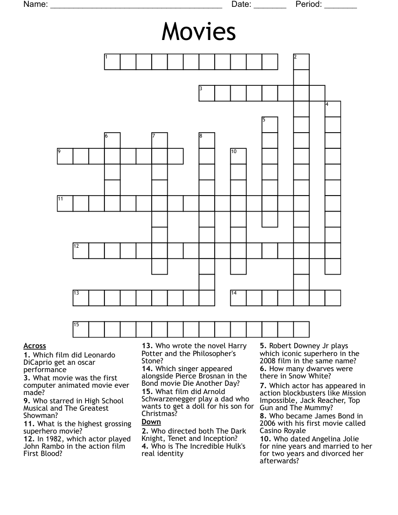 Movies Crossword WordMint