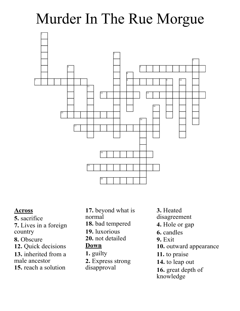 Murder In The Rue Morgue Crossword WordMint