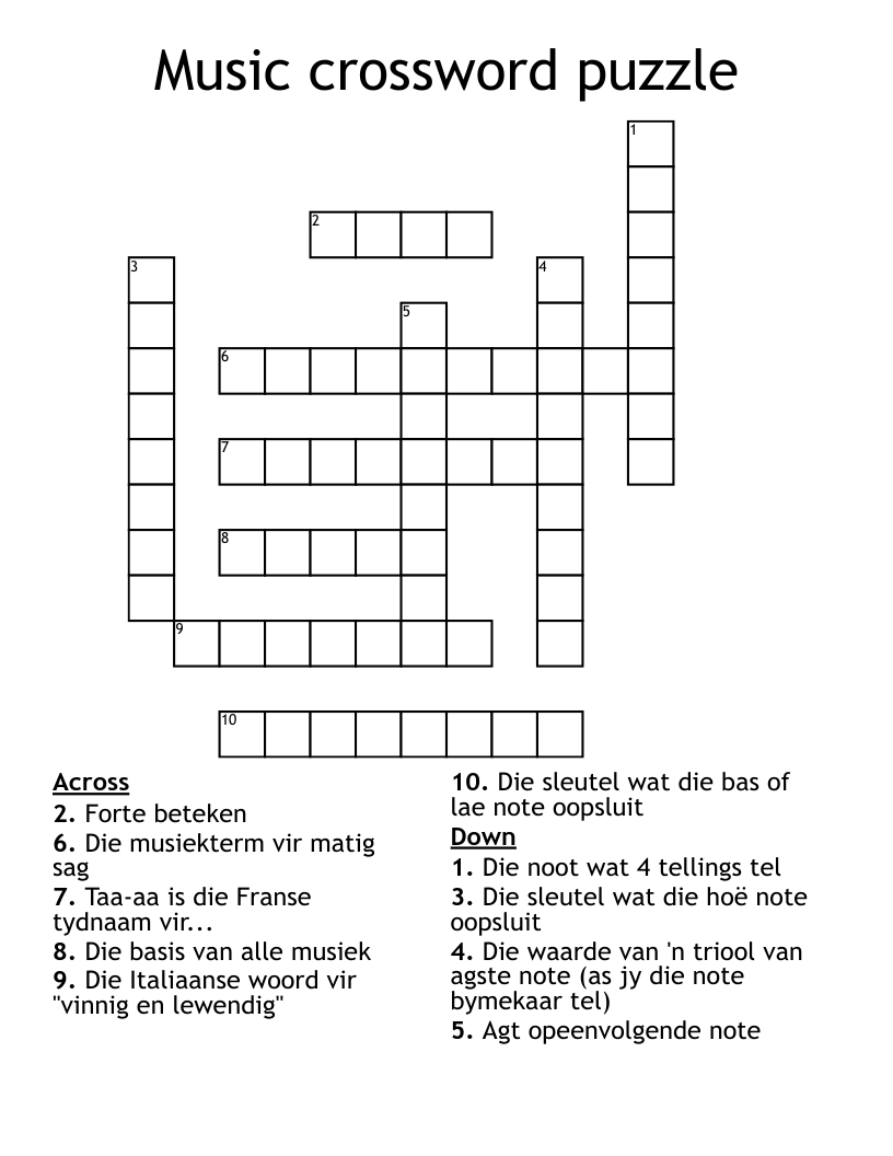 Music Crossword Puzzle WordMint
