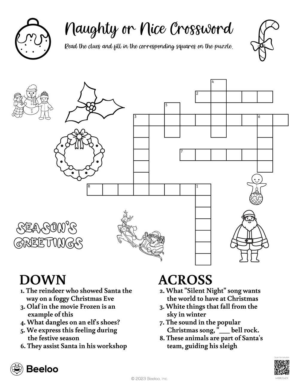 Naughty Or Nice Crossword Beeloo Printable Crafts And Activities For Kids