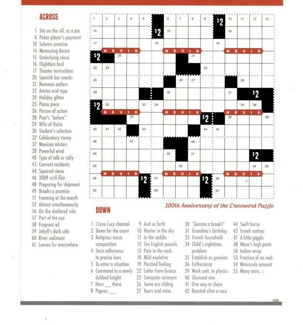Nevis 2013 Crossword Puzzle 100th Anniversary Sheet Of 9 Stamps MNH EBay