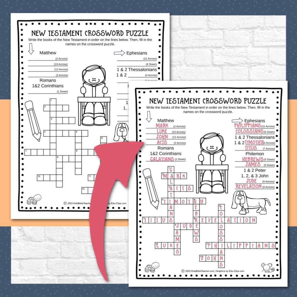 new testament crossword books of the bible puzzle for kids