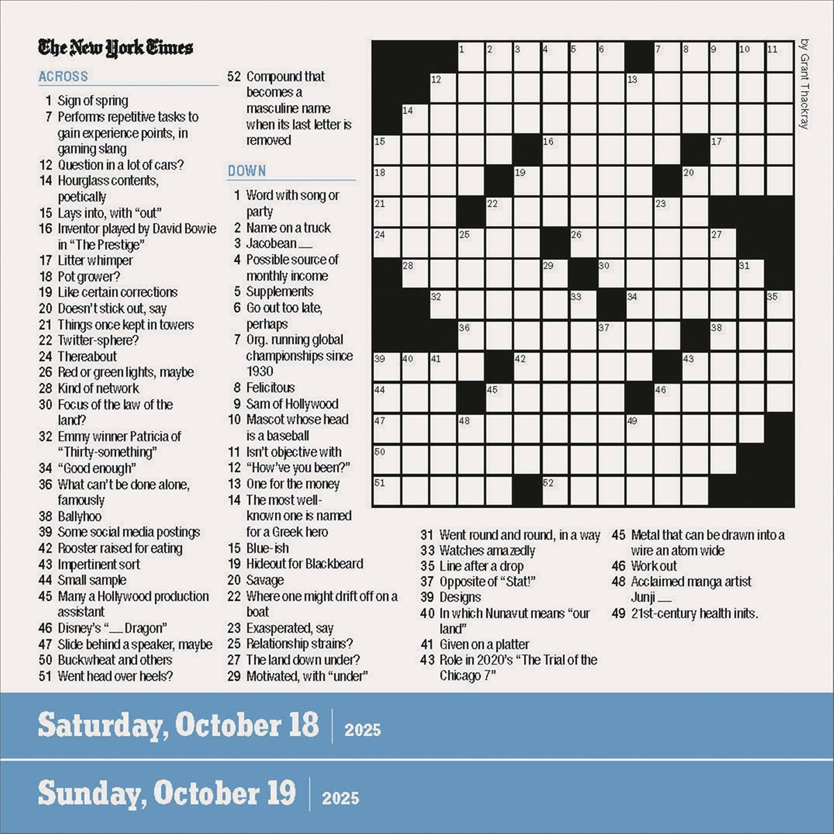 new york times crossword desk calendar 2025