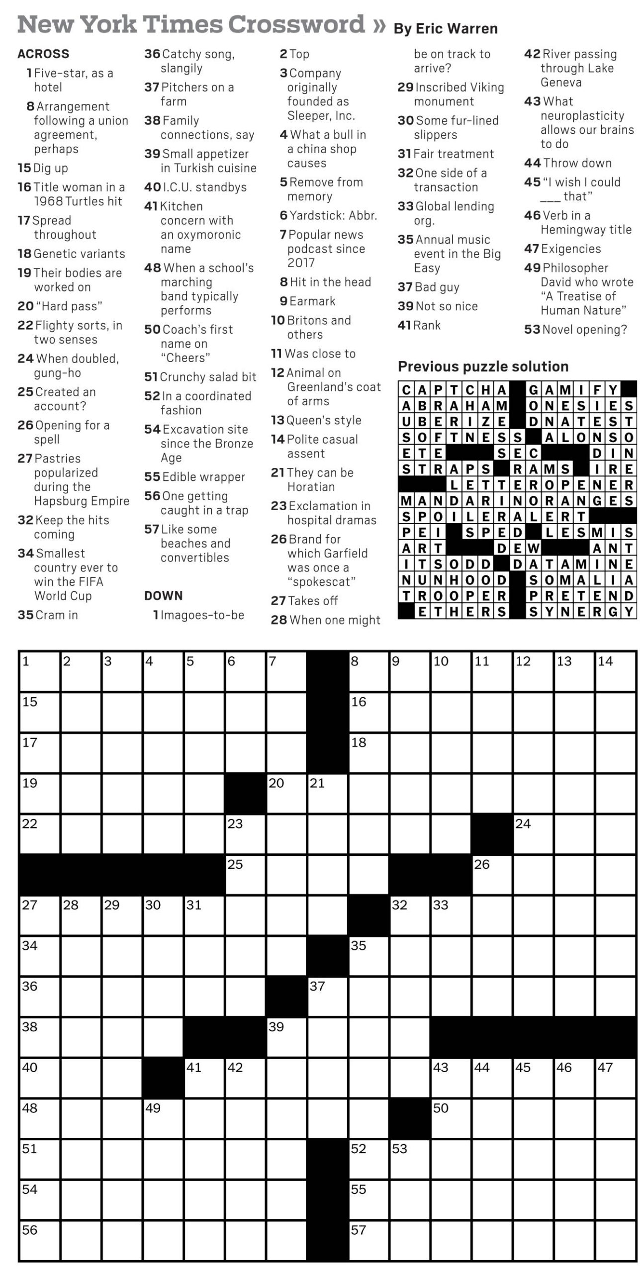 Printable NYT Crossword Puzzles