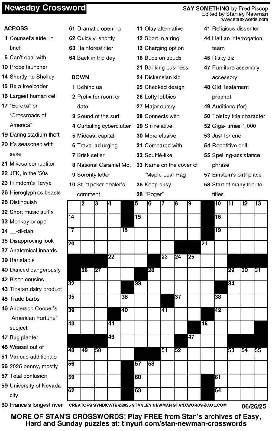 Newsday Crossword Puzzle Creators Syndicate